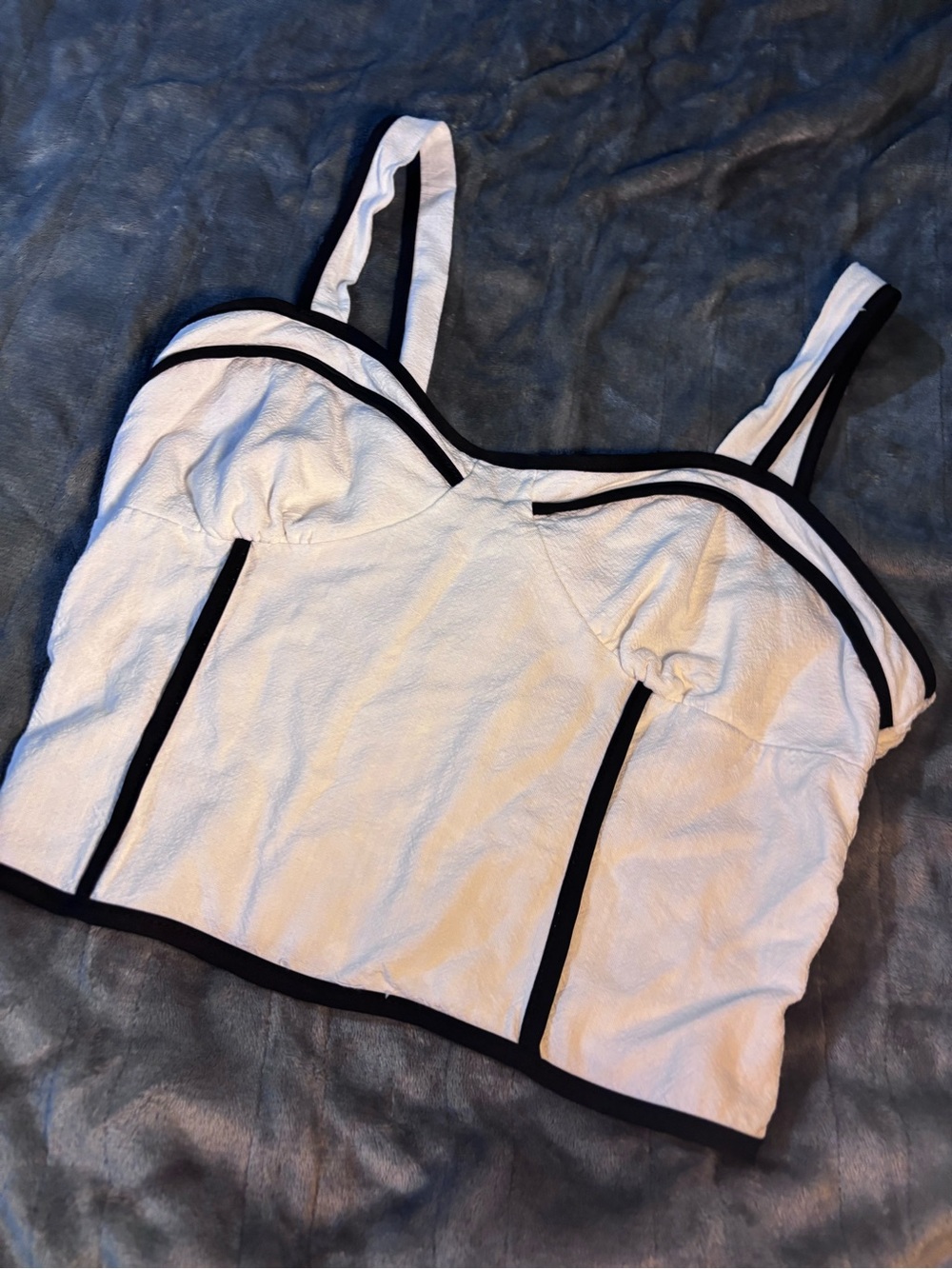 Sienna Sky White Bustier Crop Top with Black Trim